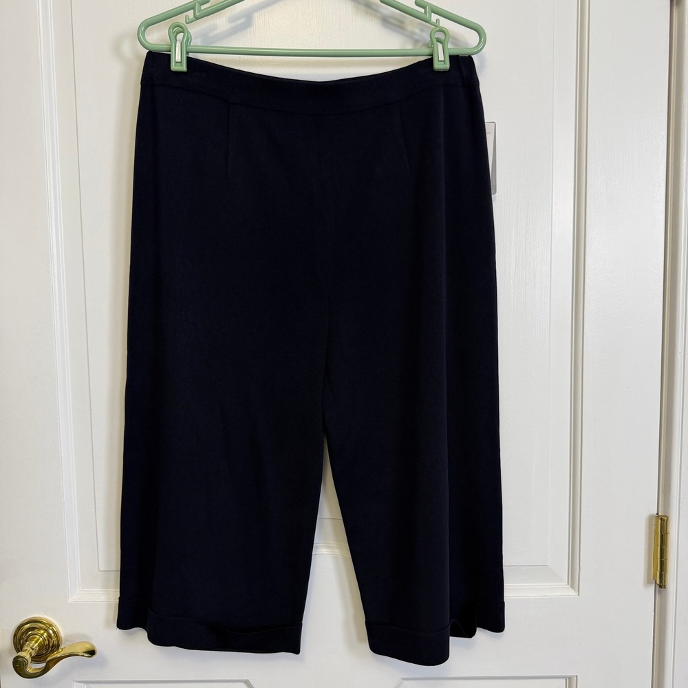 Misook Knit Culotte Pants Women XL Navy‎ Blue Wide Leg Cropped NWT 1364